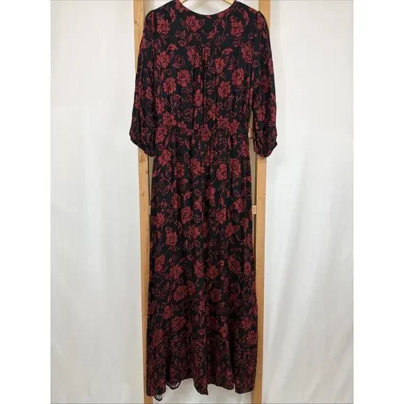 NWT Apricot Black Red Floral Pattern Maxi Long Dress #1387 Size XL - Picture 4 of 6
